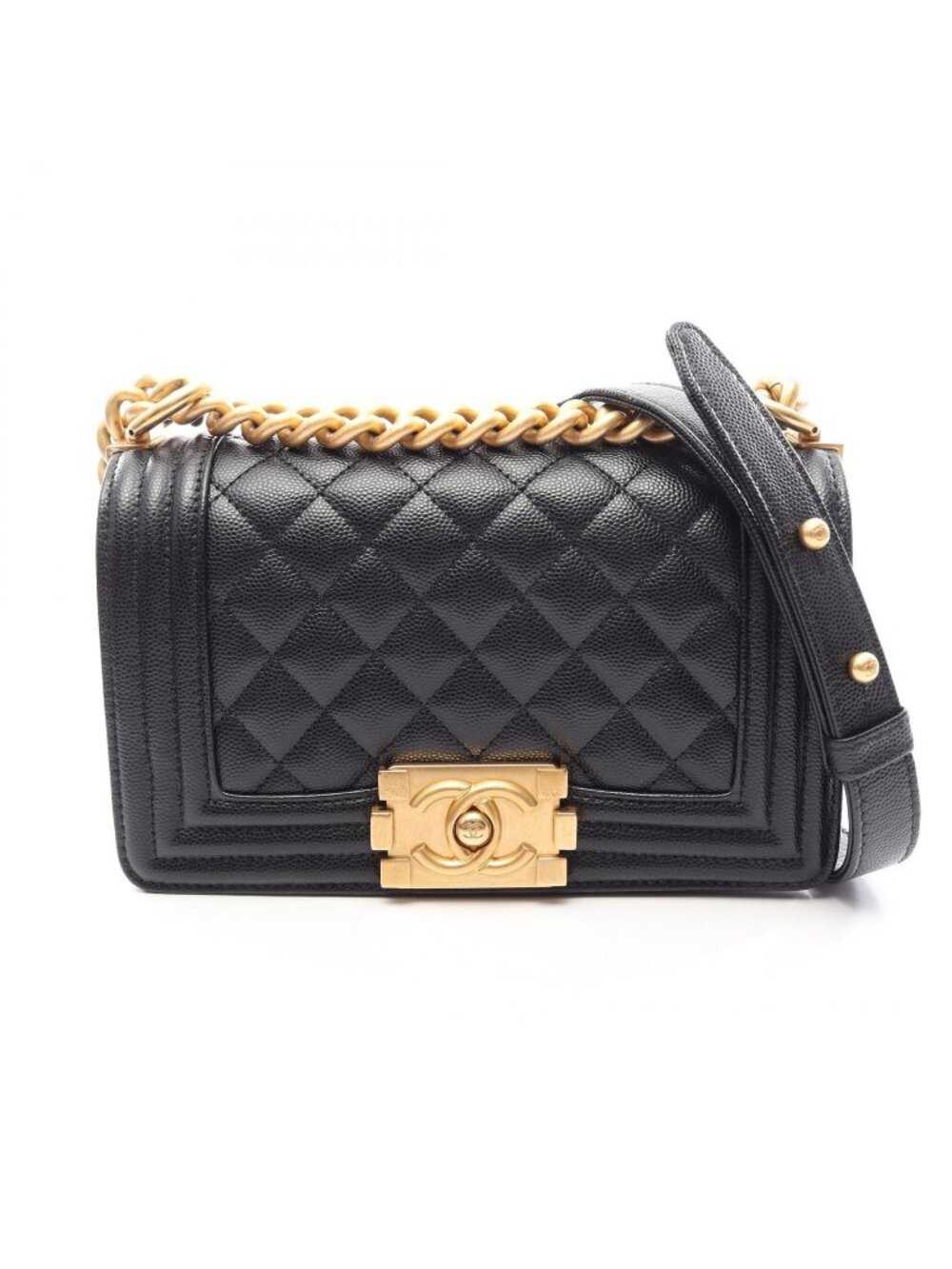 Chanel Shoulder Bag Boy Small Black Caviar Leather Chain